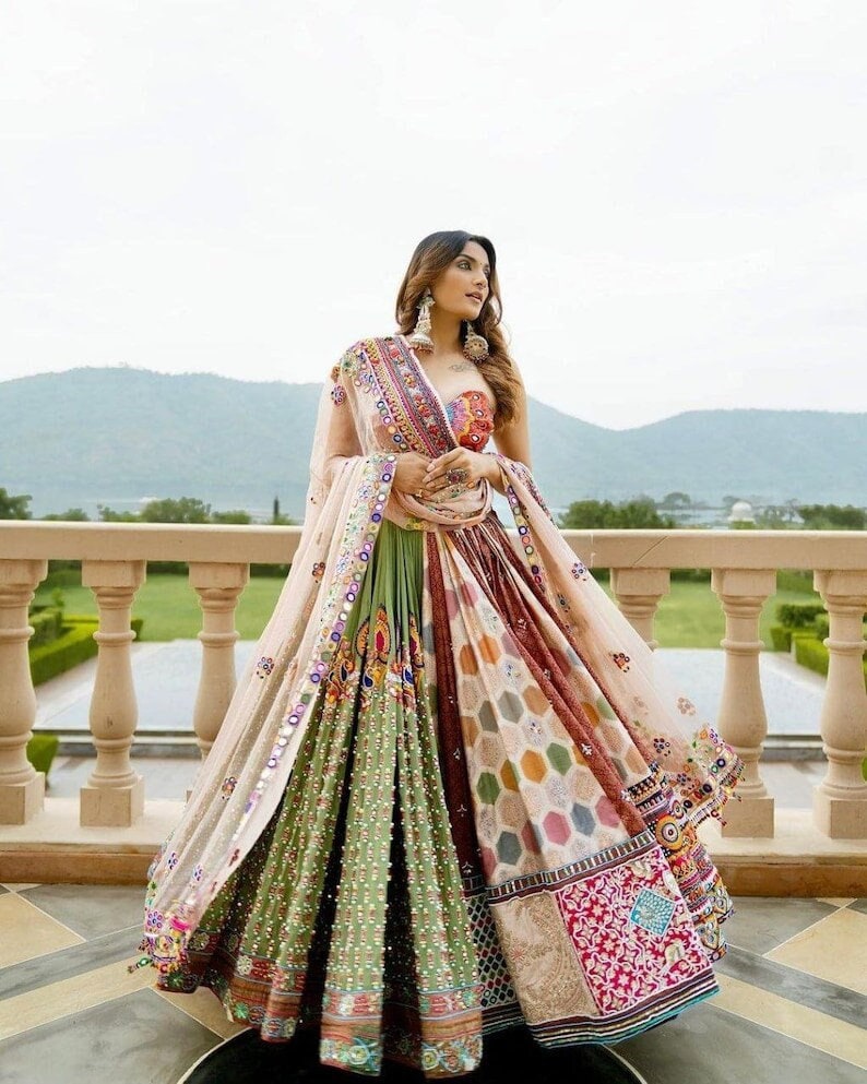 Navratri Special Garba Night Designer Malai Silk Fabric Lehenga/Brides Outfits/Wedding Lehenga/Gift For Her/Indian Lehenga/Dresses orders