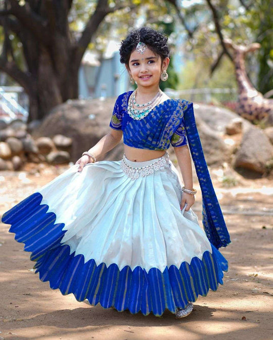 Kids Lehenga for Wedding Wear in Royal Blue Color Chinon With Embroidery