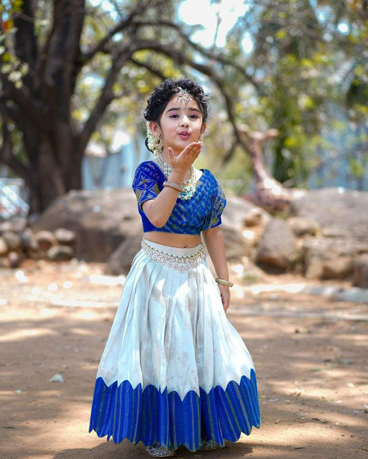 Kids Lehenga for Wedding Wear in Royal Blue Color Chinon With Embroidery