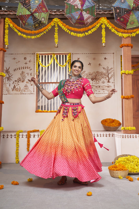 Yellow Pink Dual Shade Color Navratri Chaniya Choli