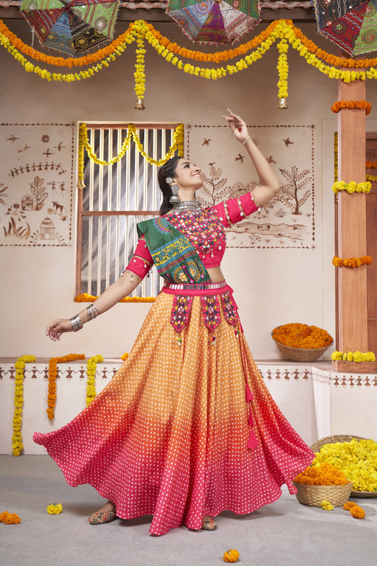 Yellow Pink Dual Shade Color Navratri Chaniya Choli