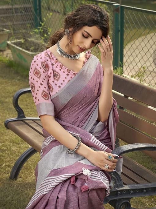 Cotton Self Woven Saree With Unstitched Blouse Piece