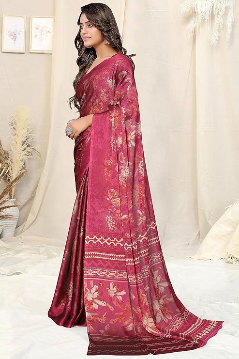 Georgette Silk Floral Print Sequence Work Saree, Saree For USA Women