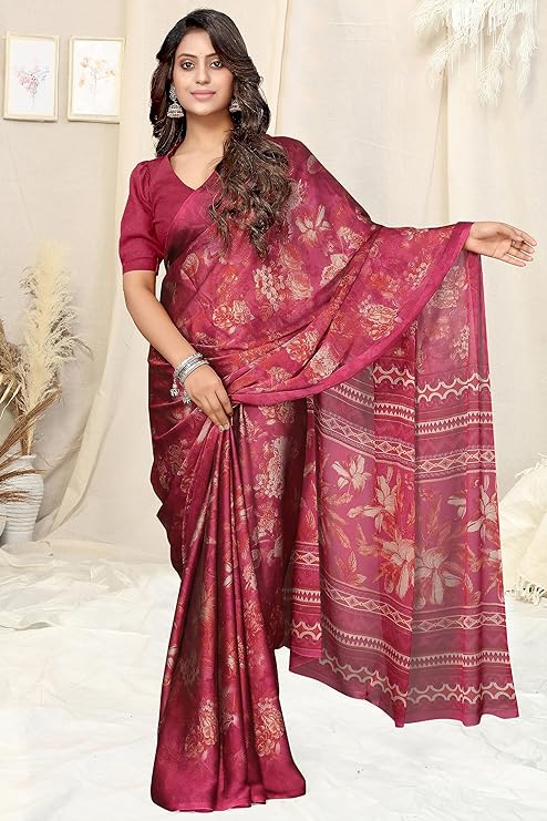 Georgette Silk Floral Print Sequence Work Saree, Saree For USA Women