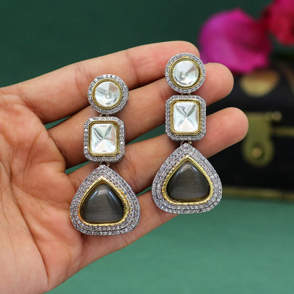 Grey Color American Diamond Earrings