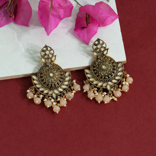 Light Peach Color Kundan Antique Earrings