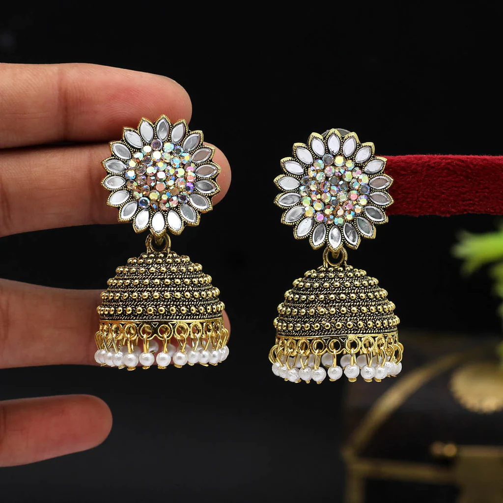 White multicolor Oxidized Jhumki Earrings