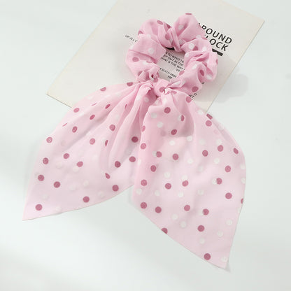 Dotted handmade scrunchie with bow style, light and smooth fabric