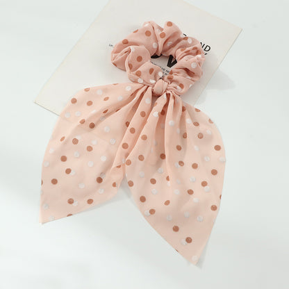 Dotted handmade scrunchie with bow style, light and smooth fabric