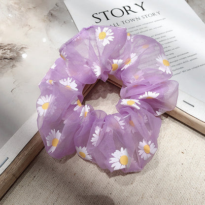 Cute Sunflower printed hair Tie scrunchie, Net mesh material, handmade