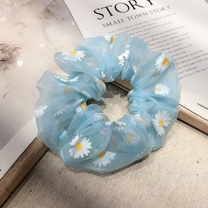 Cute Sunflower printed hair Tie scrunchie, Net mesh material, handmade