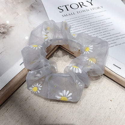 Cute Sunflower printed hair Tie scrunchie, Net mesh material, handmade