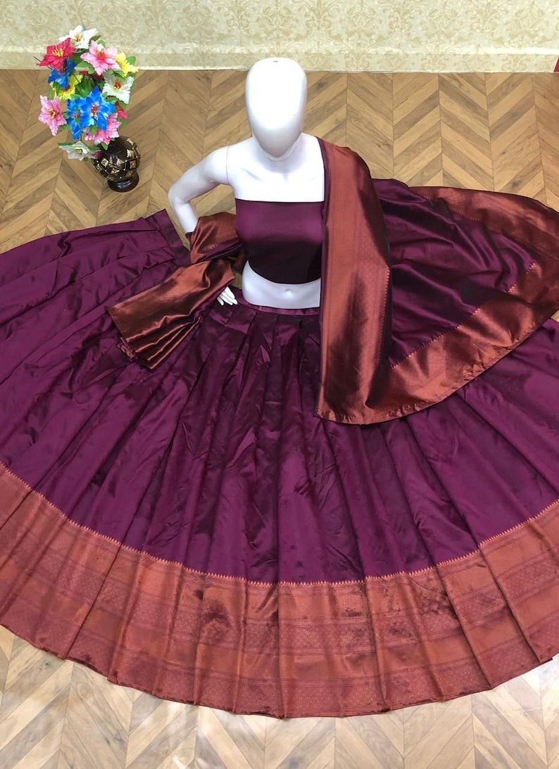 Wine Pure Banarasi Silk Lehenga Choli for Women and Girls, Wedding Reception Engagement Party wear Silk Lehenga Choli, Ready made Lehengas - Indian Clothing Store Christchurch, NZ | Buy Ethnic Wear Online– buizee Ethnic Indian Wear