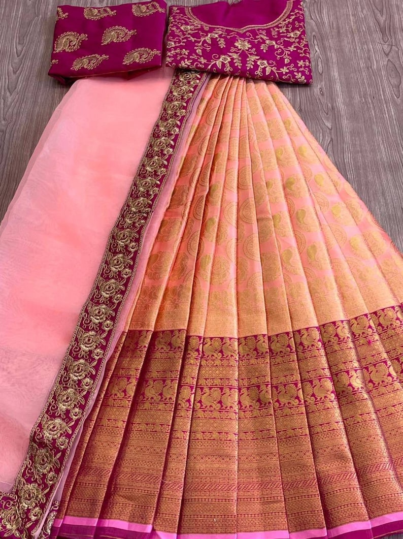 Kanjiveram Silk Zari Lahenga Choli, Silk Saree Lahenga, Banarasi Silk Lahenga Choli,Wedding Wear Lahenga Choli - Indian Clothing Store Christchurch, NZ | Buy Ethnic Wear Online– buizee Ethnic Indian Wear