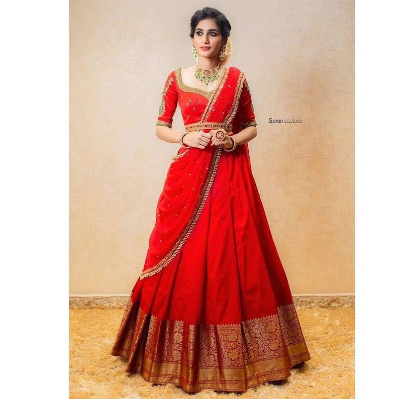 Red Colour Kanzivaram , Wedding And Party  Choli, Silk Lahenga Choli - Indian Clothing Store Christchurch, NZ | Buy Ethnic Wear Online– buizee Ethnic Indian Wear