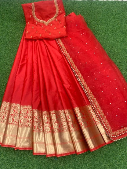 Red Colour Kanzivaram , Wedding And Party  Choli, Silk Lahenga Choli - Indian Clothing Store Christchurch, NZ | Buy Ethnic Wear Online– buizee Ethnic Indian Wear