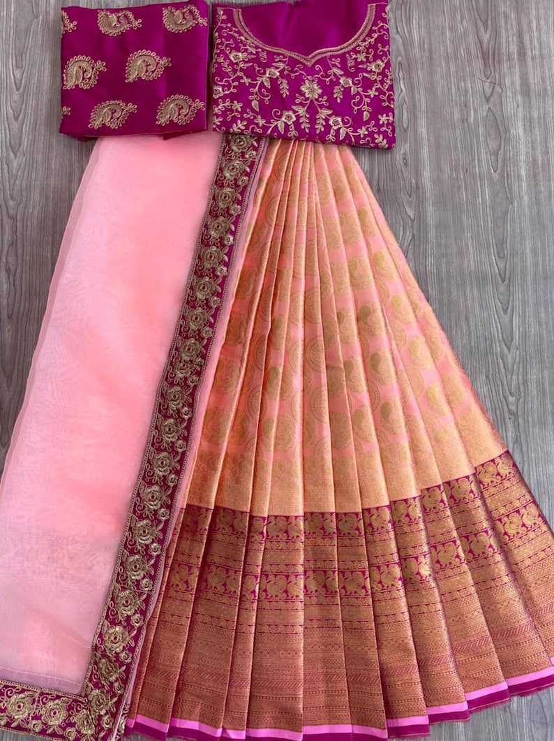 Kanjiveram Silk Zari Lahenga Choli, Silk Saree Lahenga, Banarasi Silk Lahenga Choli,Wedding Wear Lahenga Choli - Indian Clothing Store Christchurch, NZ | Buy Ethnic Wear Online– buizee Ethnic Indian Wear