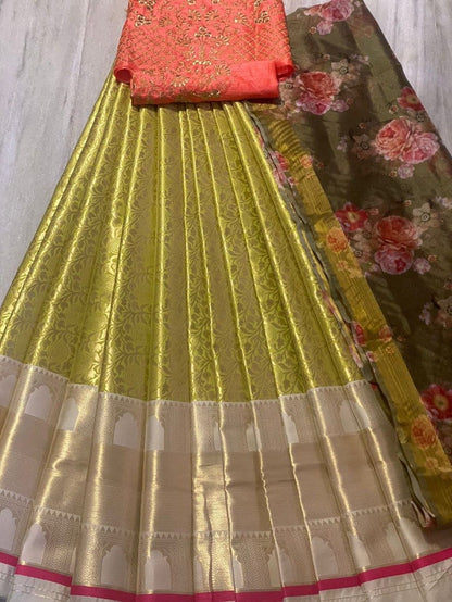 New kanjivaram silk half Saree lehenga pure zari weaving south Indian wedding woman half saree lehenga with stitch Women blouse and lehenga - Indian Clothing Store Christchurch, NZ | Buy Ethnic Wear Online– buizee Ethnic Indian Wear