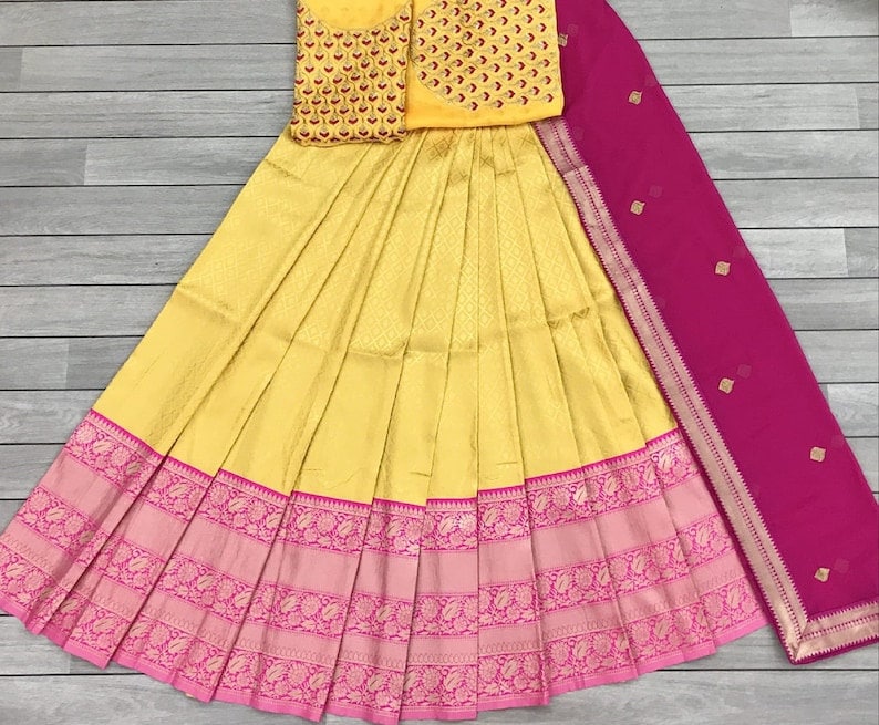 Beautiful designer cotton  sleeve blouse Half Saree Silk with Zari for women/ Girl - Indian Clothing Store Christchurch, NZ | Buy Ethnic Wear Online– buizee Ethnic Indian Wear