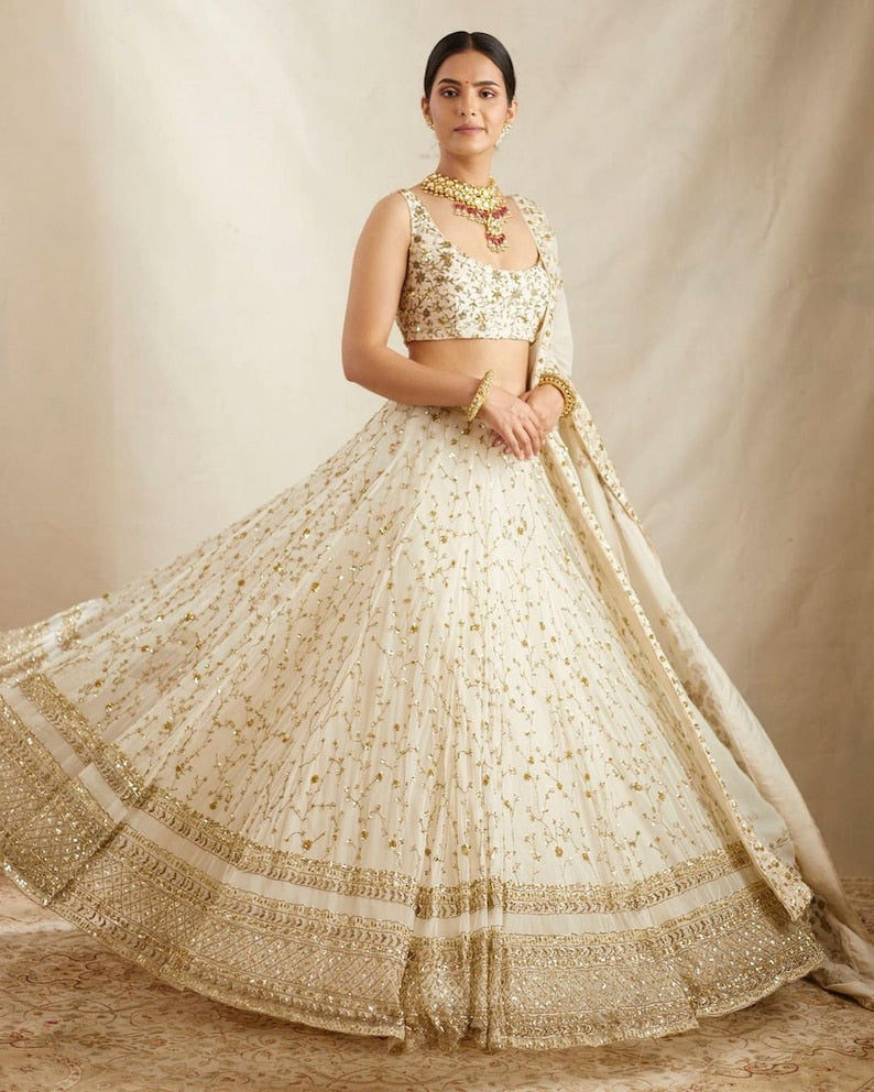 New designer white lehenga choli with Georgette work dupatta,partywear lehenga ,rakhi wear dress, lehenga for wedding party,navratri lehenga - Indian Clothing Store Christchurch, NZ | Buy Ethnic Wear Online– buizee Ethnic Indian Wear