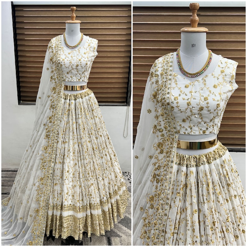 New designer white lehenga choli with Georgette work dupatta,partywear lehenga ,rakhi wear dress, lehenga for wedding party,navratri lehenga - Indian Clothing Store Christchurch, NZ | Buy Ethnic Wear Online– buizee Ethnic Indian Wear