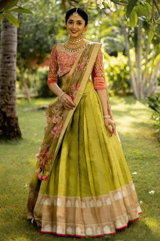 New kanjivaram silk half Saree lehenga pure zari weaving south Indian wedding woman half saree lehenga with stitch Women blouse and lehenga - Indian Clothing Store Christchurch, NZ | Buy Ethnic Wear Online– buizee Ethnic Indian Wear