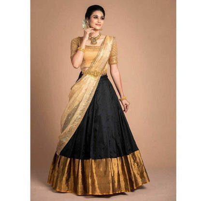 kanjivaram Saree pure zari Indian wedding woman half saree lehenga with stitch Women blouse and lehenga - Indian Clothing Store Christchurch, NZ | Buy Ethnic Wear Online– buizee Ethnic Indian Wear