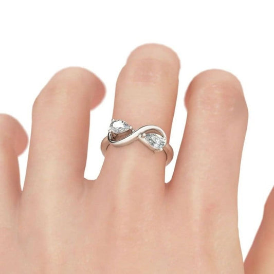 Two-Stone Moissanite Ring, Infinity Style Ring, Pear Cut Moissanite Two Stone Ring, 10K White Gold Infinity Style Ring