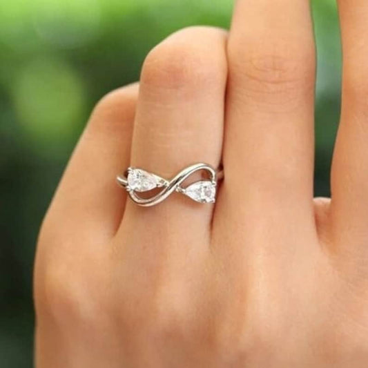 Two-Stone Moissanite Ring, Infinity Style Ring, Pear Cut Moissanite Two Stone Ring, 10K White Gold Infinity Style Ring