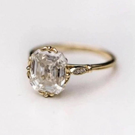 Asscher Cut Moissanite Diamond Promise Ring 18K Yellow Gold