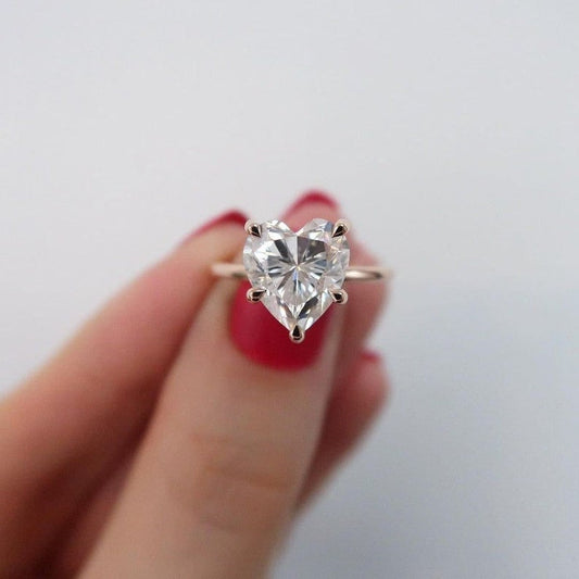 2 CT 8 mm 14K Solid Gold Ring, Heart Moissanite Ring