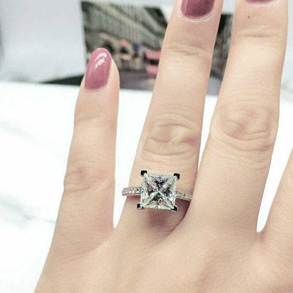 3 CT Princess Cut Moissanite Ring, Gifts Ring For Her, 14K White Gold Ring, Ring, 4 Prong Solitaire Ring