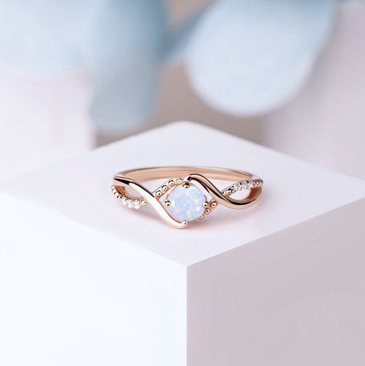 Opal Engagement ring, Rose gold ring, art deco ring, Vintage Opal Bridal ring