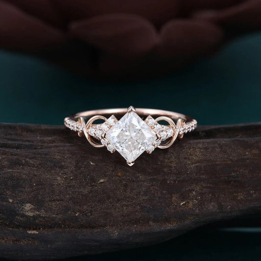 Princess cut Moissanite ring Unique rose gold ring dainty diamond ring Twist ring