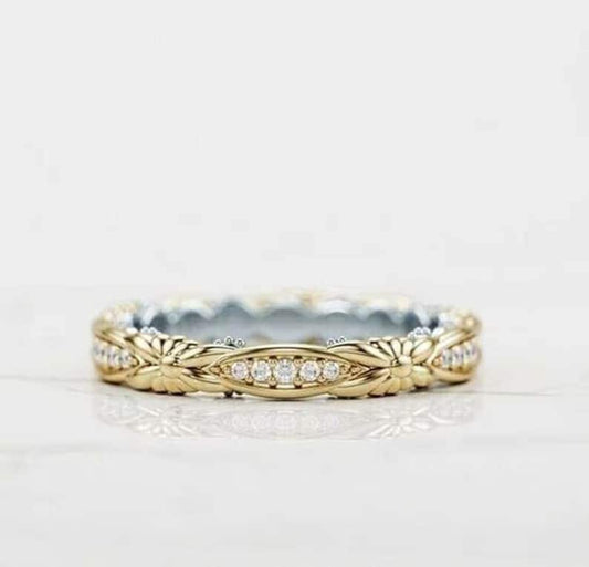 Antique Flower Two Tone Band, Art Deco Diamond Band, Stacking Band, Vintage Band Eternity Band, Antique Band Gifts