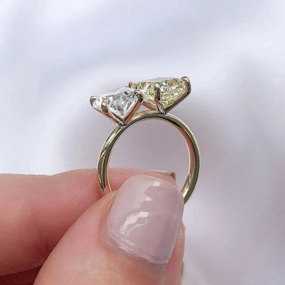 Oval Moissanite Ring, Two Stone Ring, Cushion Ring, Toi Et Moi Ring,