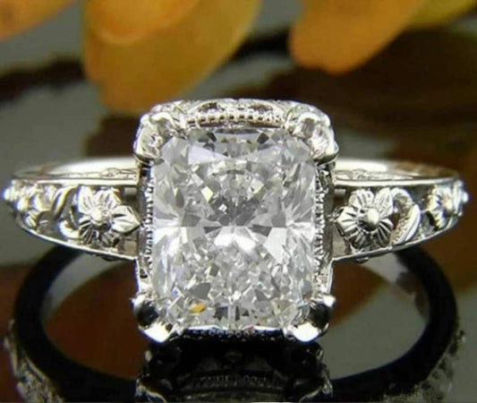 1930s Vintage 2.50 Ct Radiant cut Moissanite Ring, Wedding Ring in 10/14k Gold, Gift for women