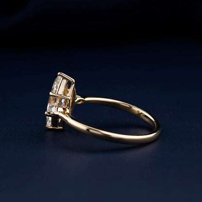 1 Ct Marquise Moissanite Diamond Ring, 14K Yellow Gold Hand Made Diamond Trilogy Ring, Proposal Ring For Her