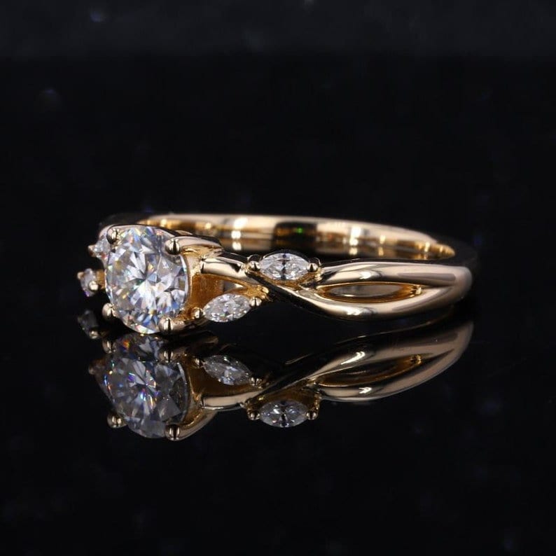 1 CT Round Moissanite Diamond Ring, 14K Rose Gold Ring,  Vintage Ring, Round Ring