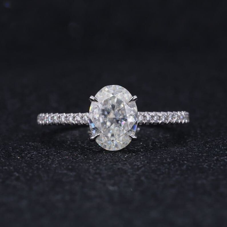 1.20 Ct Oval Cut Moissanite Ring, 10K/ 14K/18K Rose Gold Ring, Moissanite oval Pave band ring