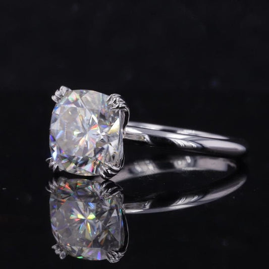 3 CT Cushion Moissanite Ring/Cushion Ring/Hidden Halo Pave Ring/Art Deco Ring