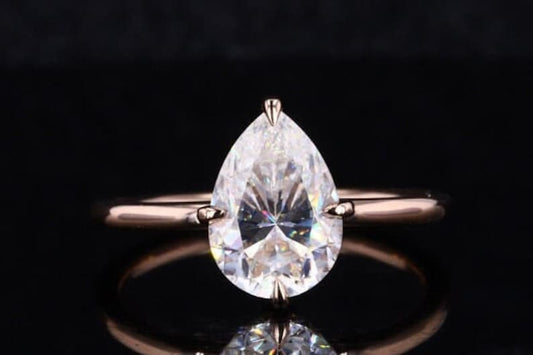 2.05 Ct Pear Cut Moissanite Ring, Moissanite Ring, Pear Solitaire Ring, Hidden Halo Ring