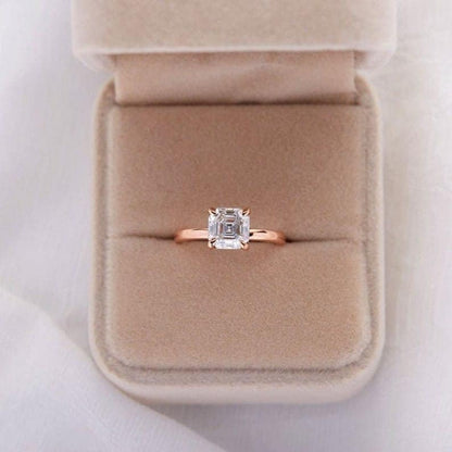 1.50 CT Asscher Cut Moissanite Ring Solitaire Ring  14K Rose Gold Ring