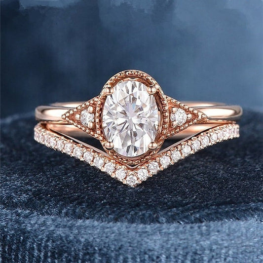 Oval Cut Moissanite Ring Set Diamond Ring Set