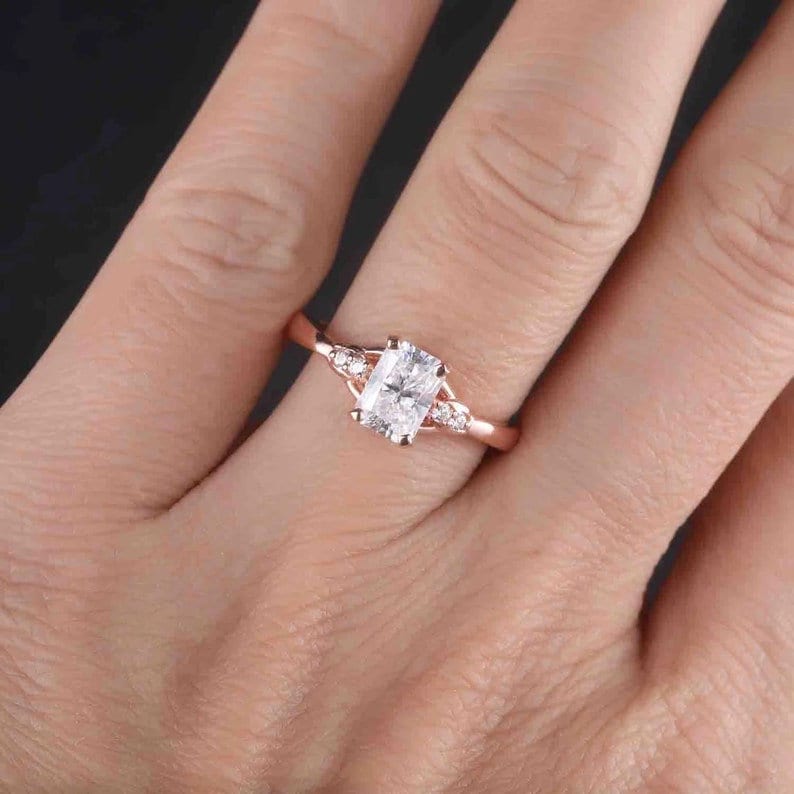 1 CT Radiant Cut Moissanite Ring 14K Solid Gold Ring