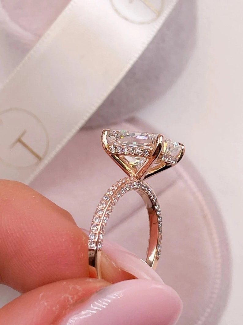 3.5 CT Radiant Cut Moissanite Ring 14K Yellow Gold Ring Solitaire Diamond Ring, Promise Ring