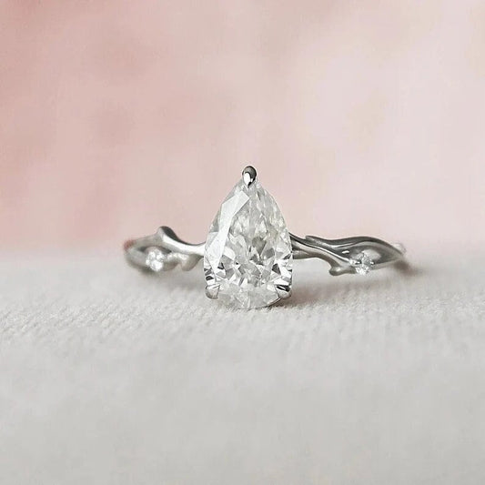 1.5 CT Pear Moissanite Ring Twig Ring Dainty Pear Cut Ring