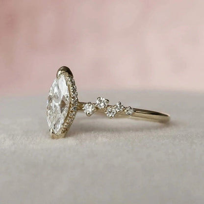 1.0 CT Marquise Moissanite  Ring, Minimalist Marquise Ring, Hidden Halo Marquise Ring