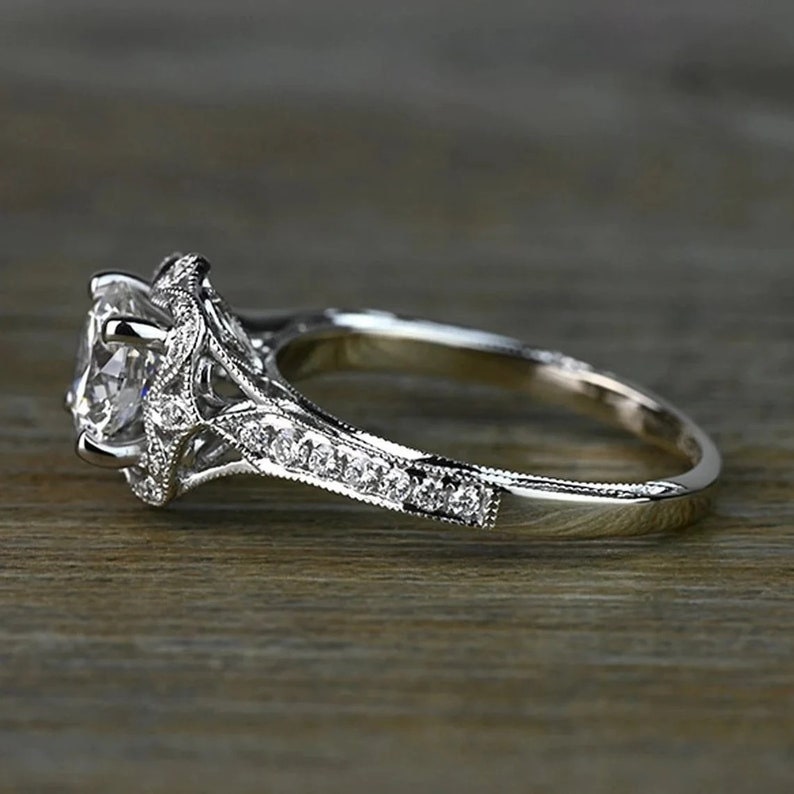 1930s Antique 2.10 Ct White Round Cut Diamond Ring in 925 Sterling Silver, Edwardian Ring, Gift, Antique Ring