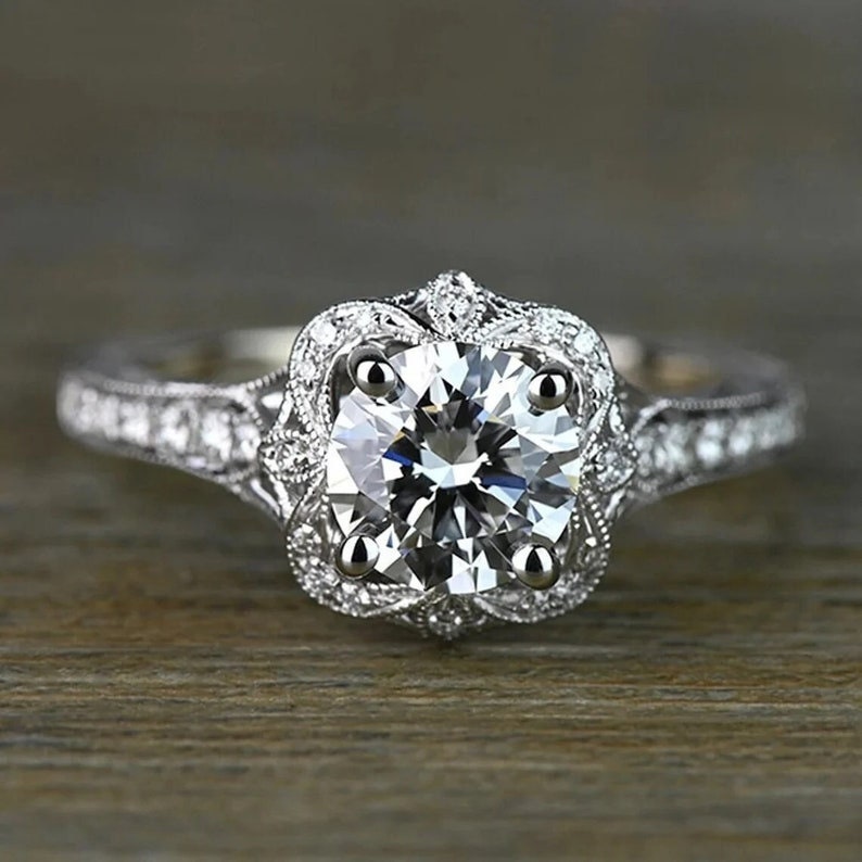 1930s Antique 2.10 Ct White Round Cut Diamond Ring in 925 Sterling Silver, Edwardian Ring, Gift, Antique Ring